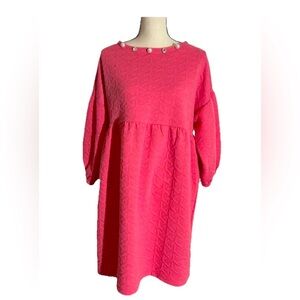 Simply Southern Hot Pink Quilted Dress Pearls &CZ Embellished Size LRG Mini
